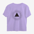 Oztra The Oracle lavender oversized tee, front view showing the The Oracle print