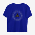 Oztra The Oracle royal blue oversized tee, front view showing the The Oracle print