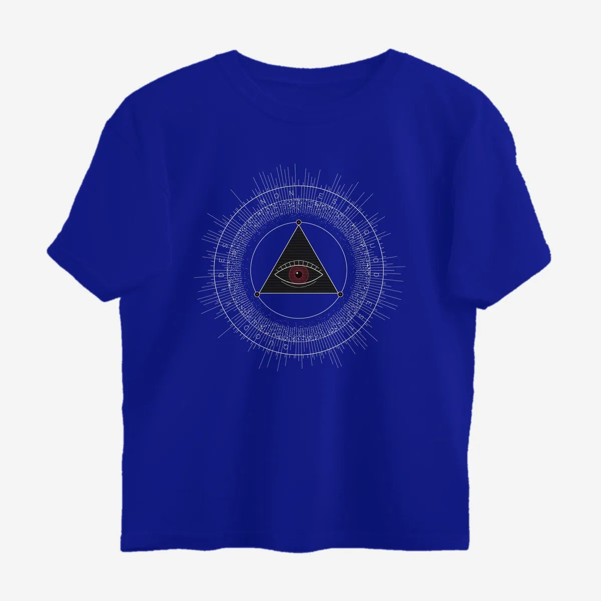 Oztra The Oracle royal blue oversized tee, front view showing the The Oracle print