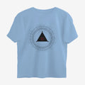 Oztra The Oracle sky blue oversized tee, front view showing the The Oracle print