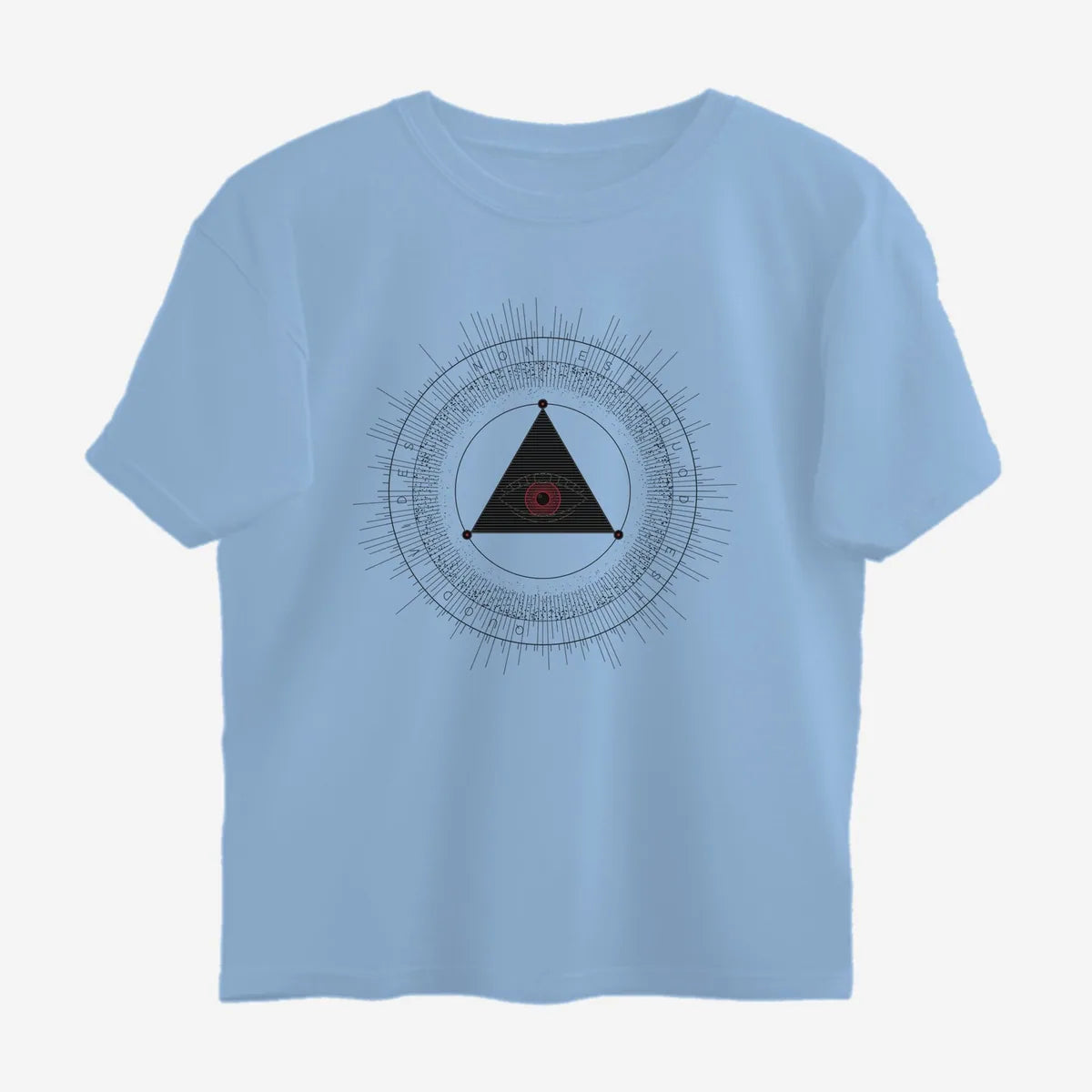 Oztra The Oracle sky blue oversized tee, front view showing the The Oracle print