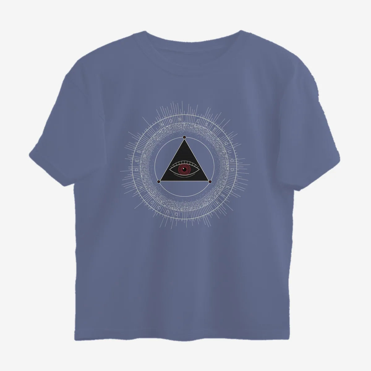 Oztra The Oracle steel blue oversized tee, front view showing the The Oracle print