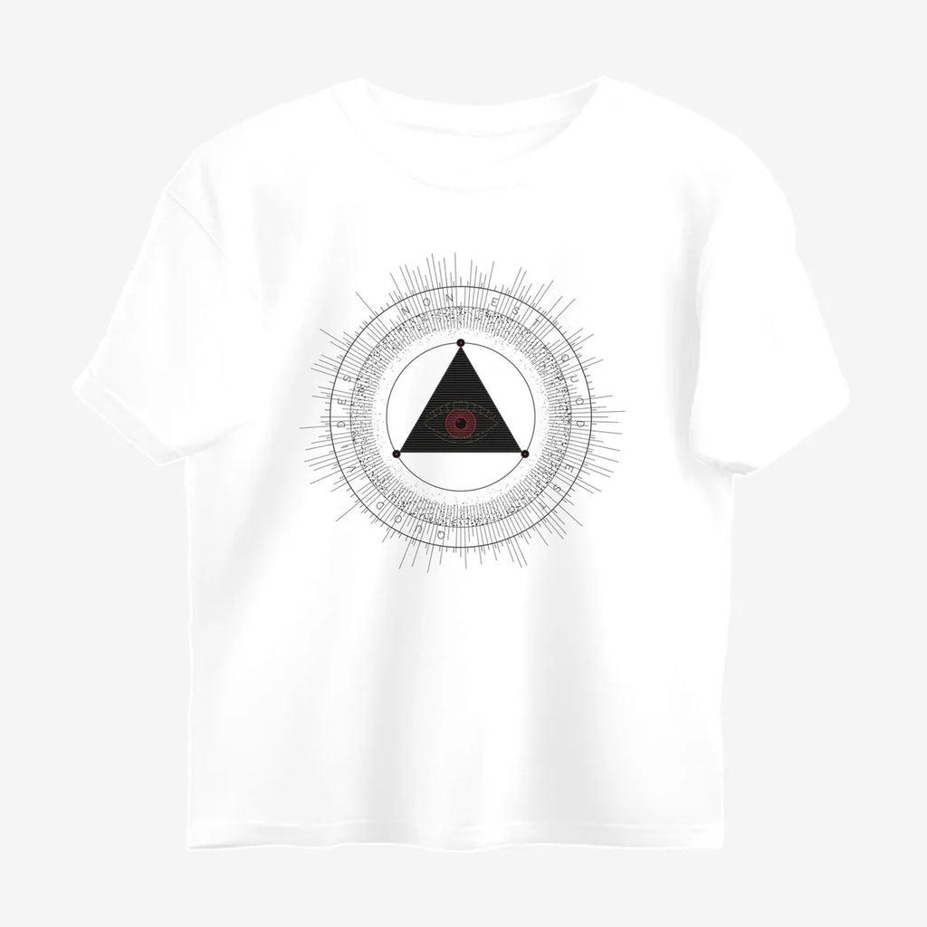 Oztra The Oracle white oversized tee, front view showing the The Oracle print
