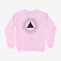 Oztra The Oracle baby pink sweatshirt, front view showing the The Oracle print