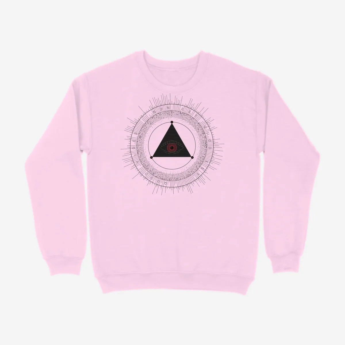 Oztra The Oracle baby pink sweatshirt, front view showing the The Oracle print