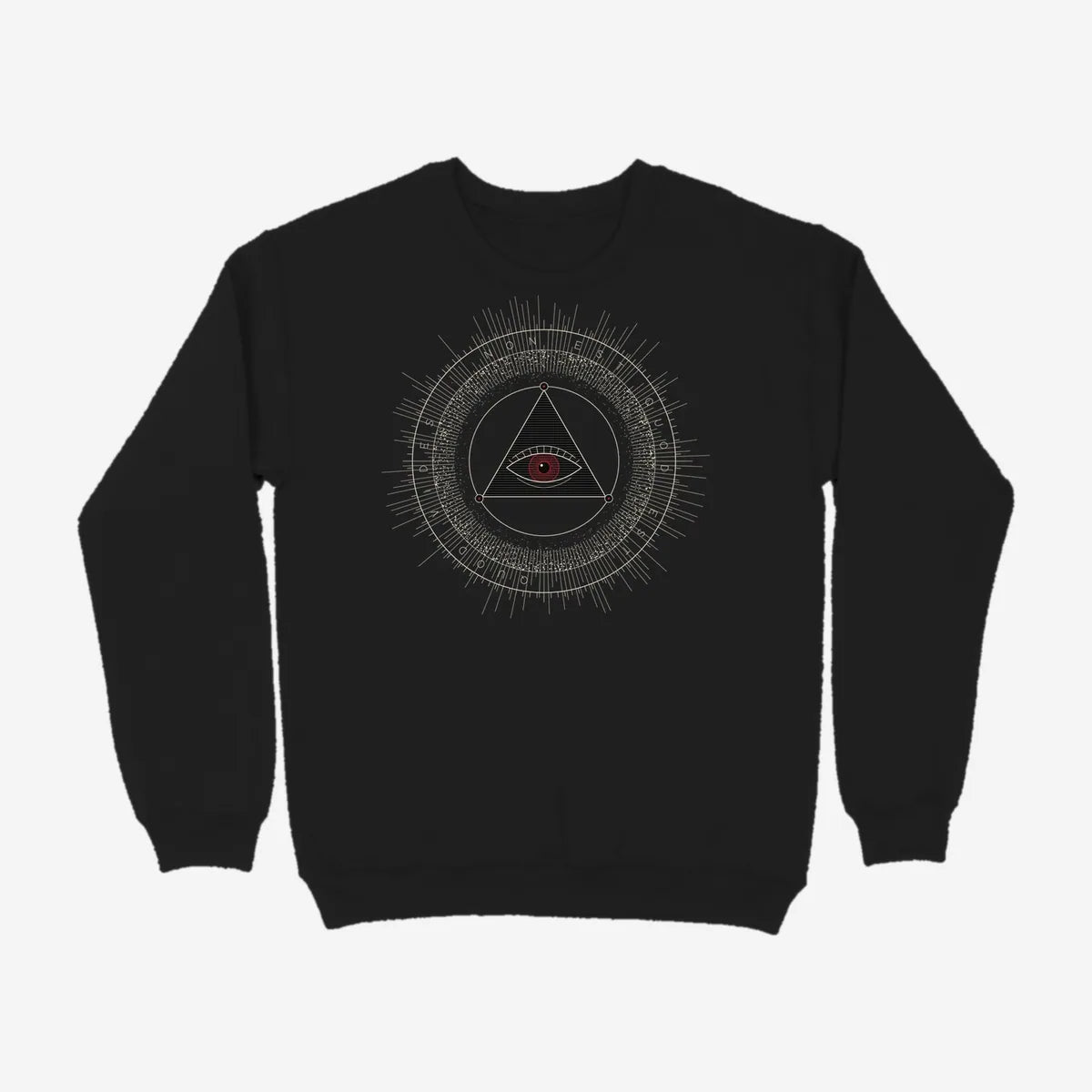 Oztra The Oracle black sweatshirt, front view showing the The Oracle print