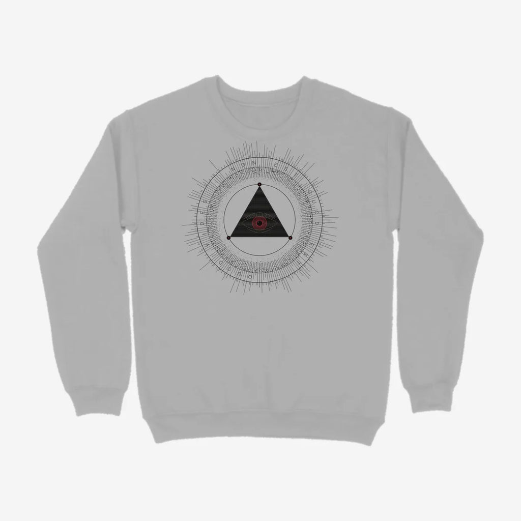 Oztra The Oracle grey melange sweatshirt, front view showing the The Oracle print