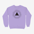 Oztra The Oracle lavender sweatshirt, front view showing the The Oracle print