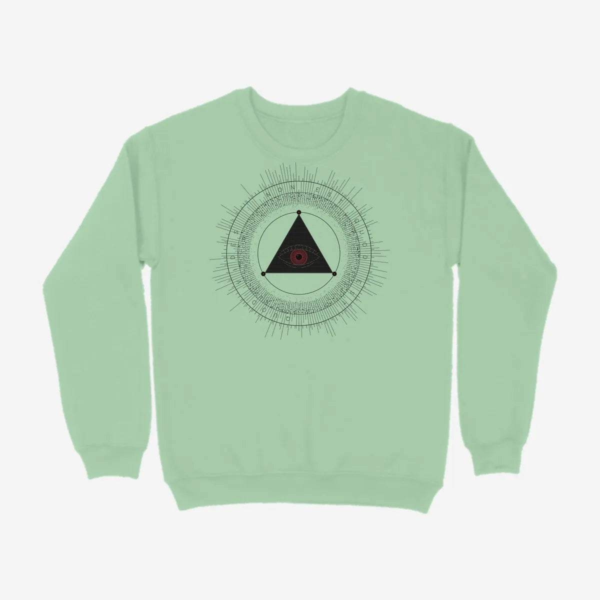 Oztra The Oracle mint sweatshirt, front view showing the The Oracle print
