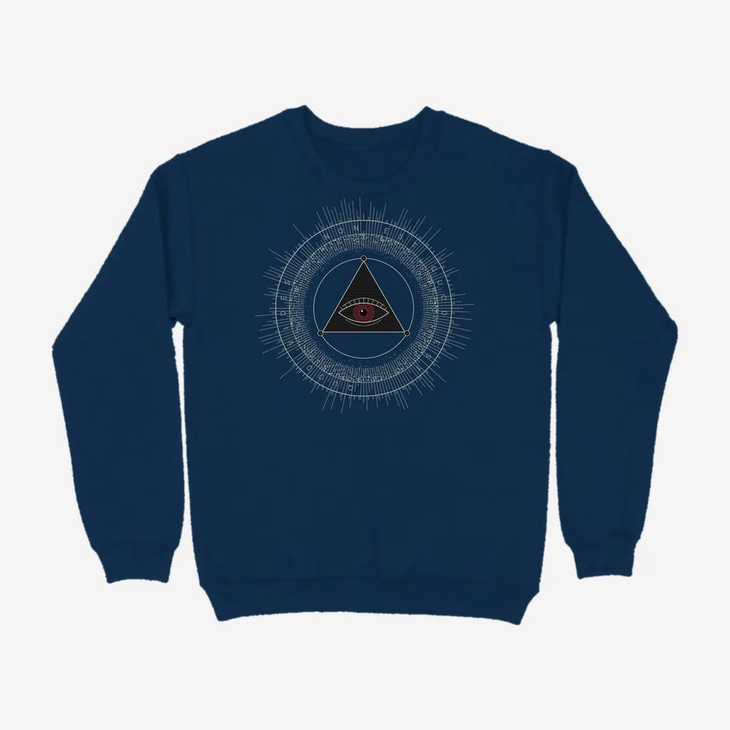 Oztra The Oracle navy sweatshirt, front view showing the The Oracle print