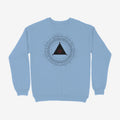 Oztra The Oracle sky blue sweatshirt, front view showing the The Oracle print