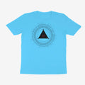 Oztra The Oracle aqua blue tee, front view showing the The Oracle print
