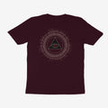 Oztra The Oracle aubergine tee, front view showing the The Oracle print
