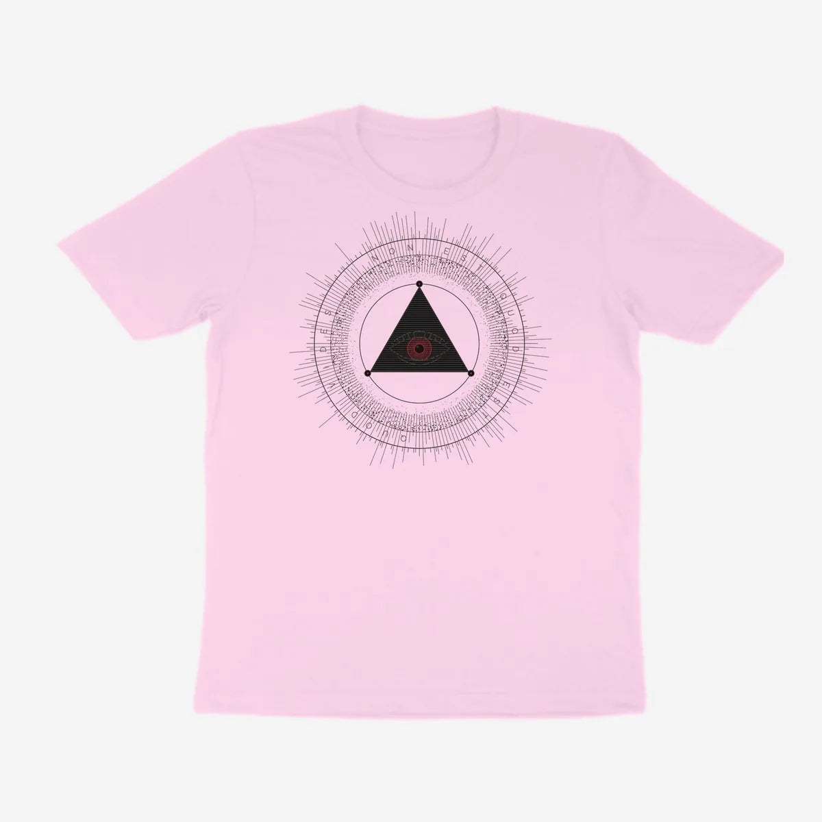Oztra The Oracle baby pink tee, front view showing the The Oracle print