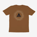 Oztra The Oracle caramel tee, front view showing the The Oracle print