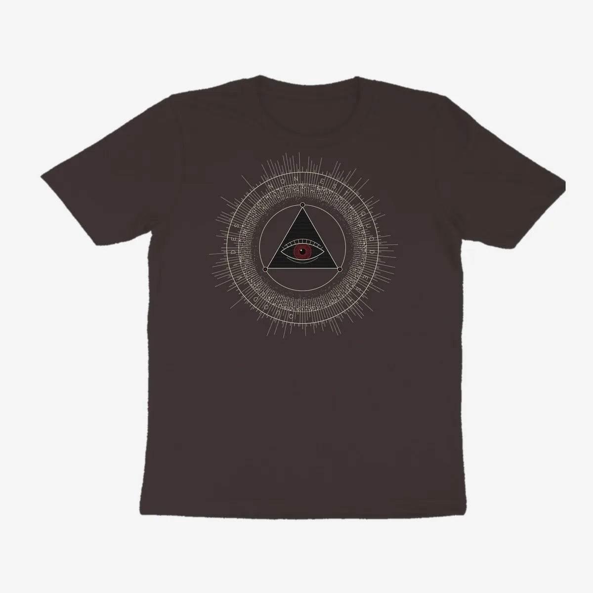 Oztra The Oracle charcoal tee, front view showing the The Oracle print
