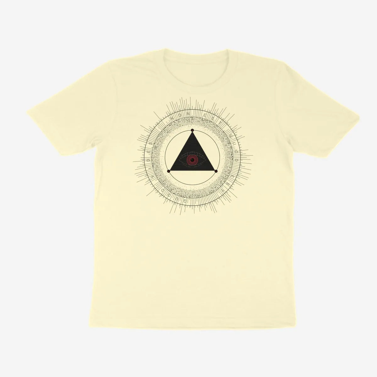 Oztra The Oracle cream tee, front view showing the The Oracle print