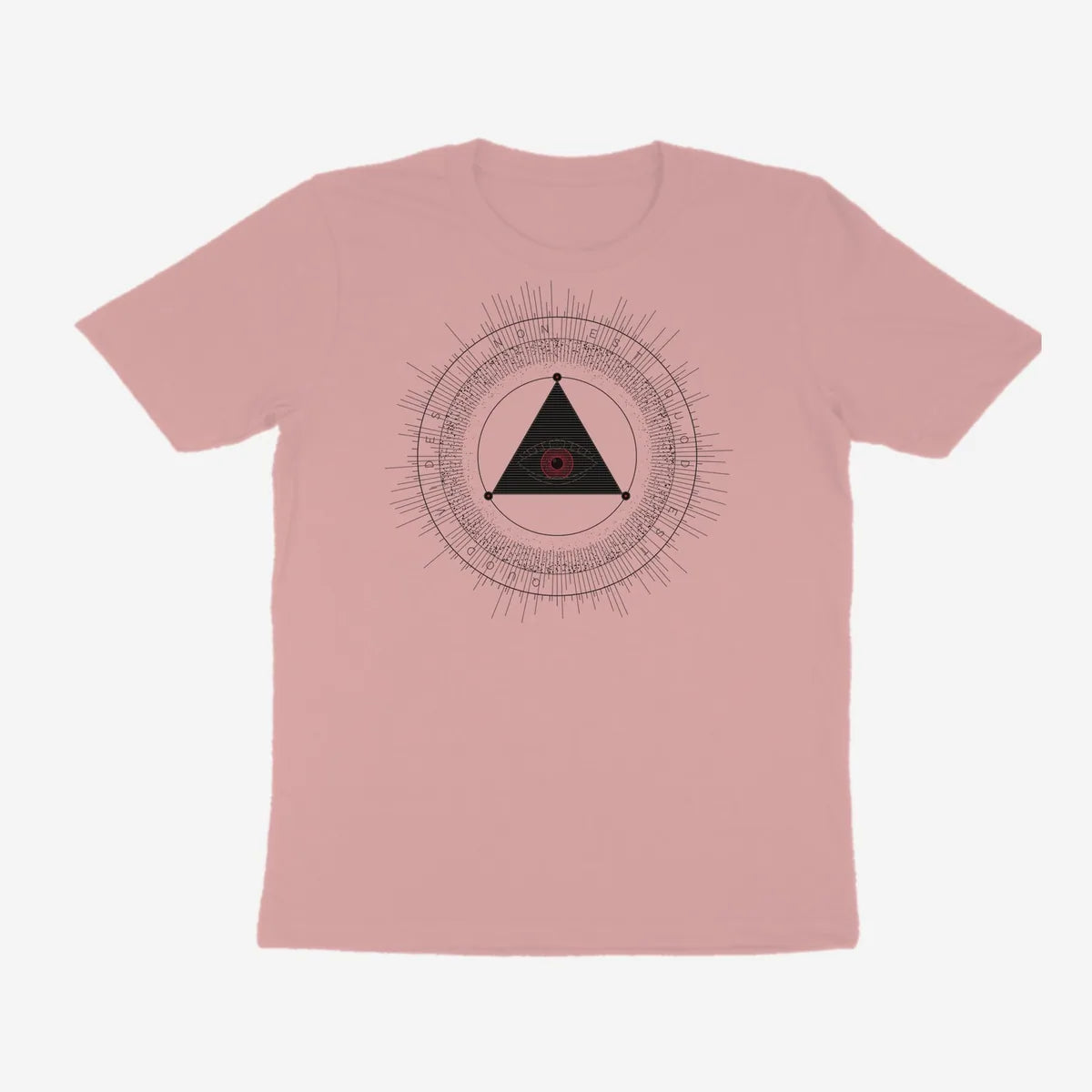 Oztra The Oracle dusty pink tee, front view showing the The Oracle print