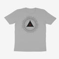 Oztra The Oracle grey melange tee, front view showing the The Oracle print