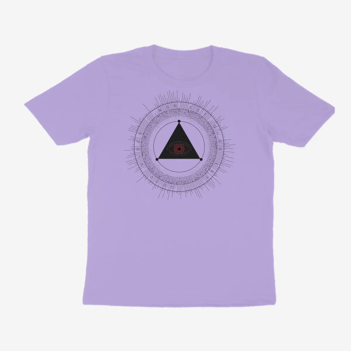 Oztra The Oracle lavender tee, front view showing the The Oracle print