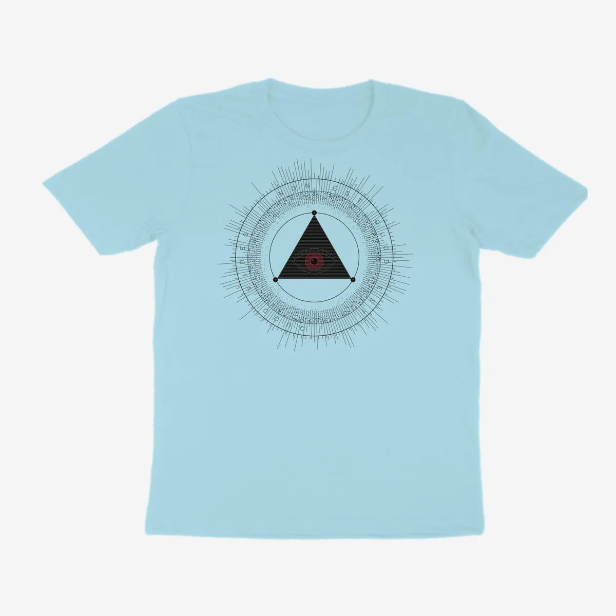 Oztra The Oracle powder blue tee, front view showing the The Oracle print