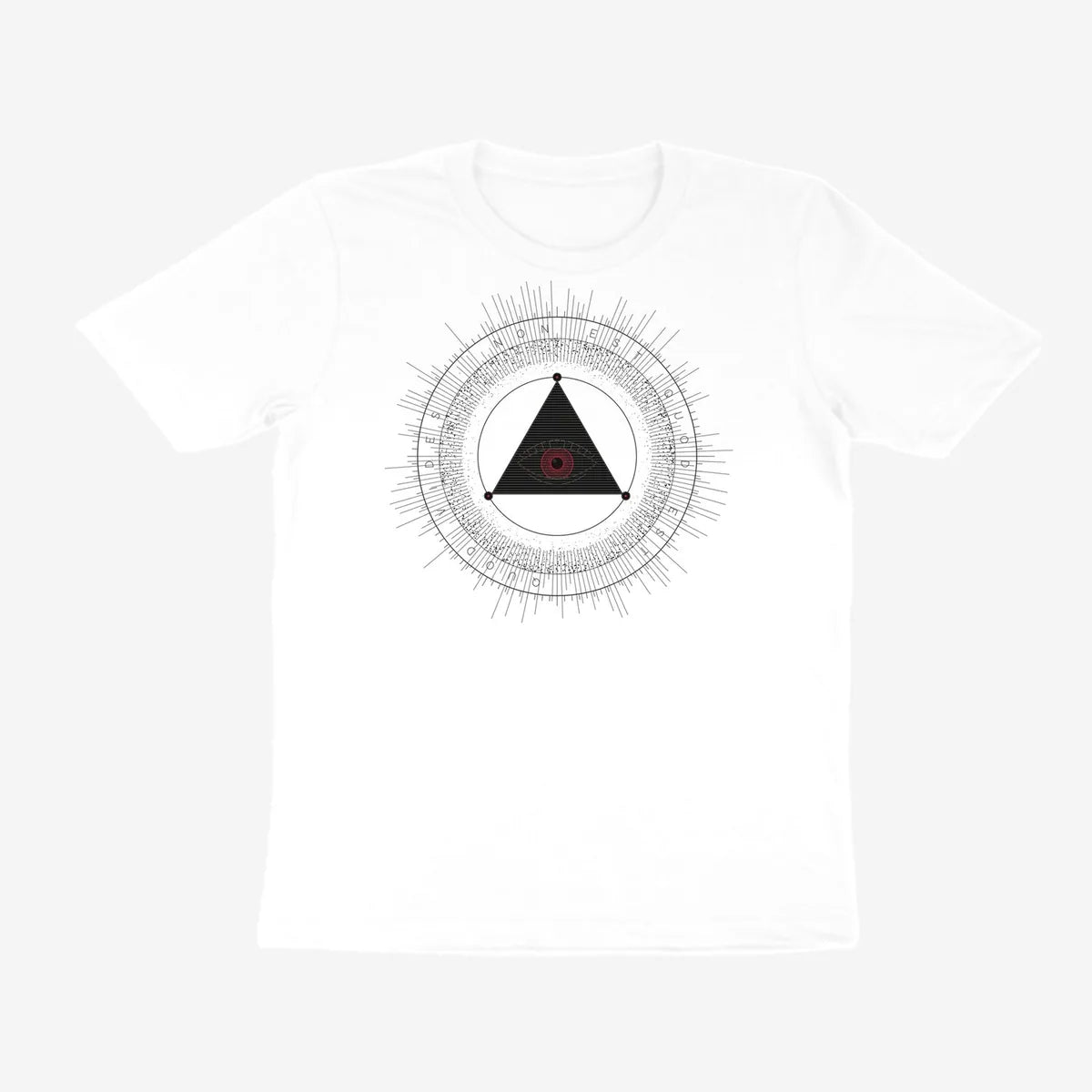 Oztra The Oracle white tee, front view showing the The Oracle print