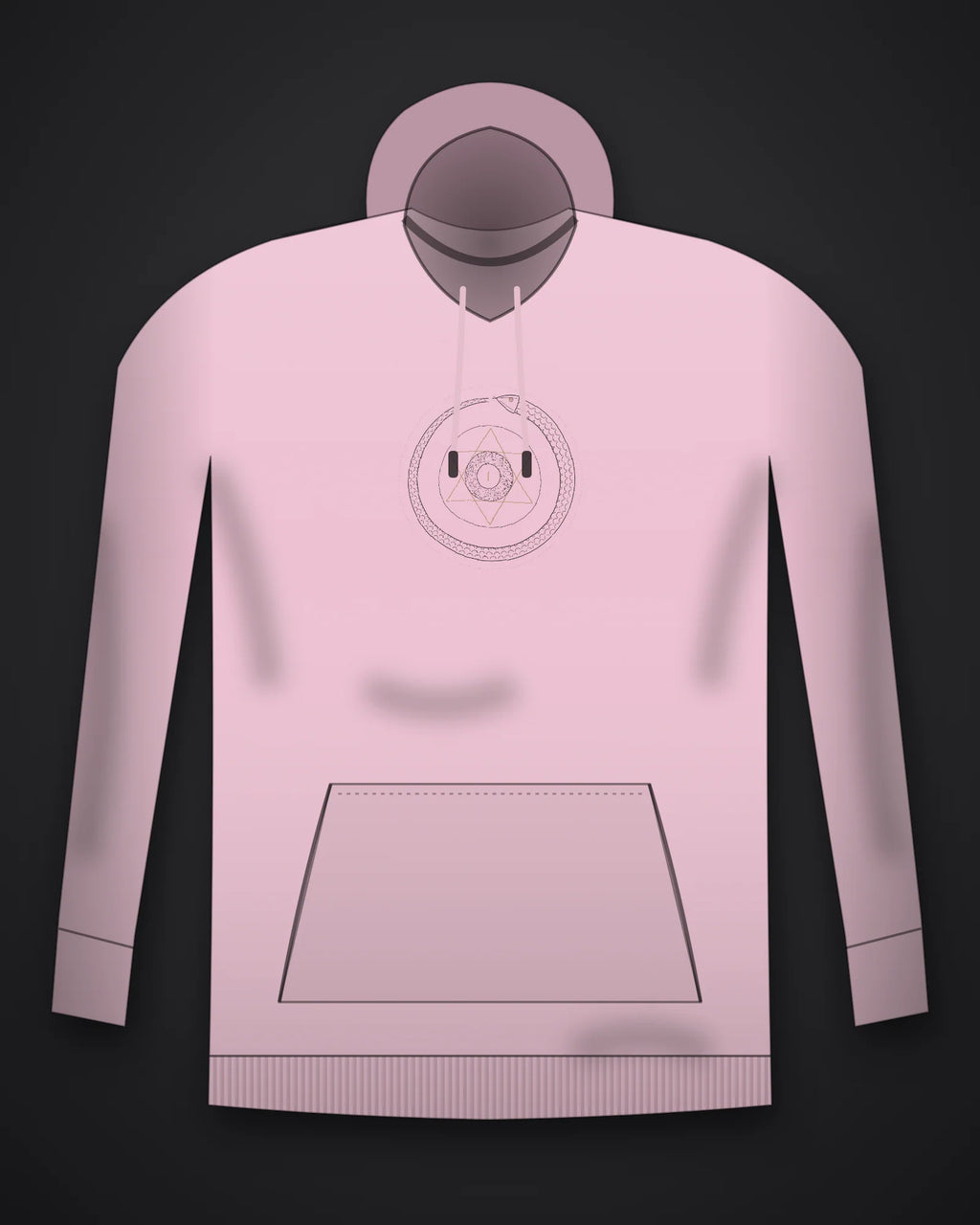 Oztra Ouroboros baby pink hoodie, front view showing the Ouroboros print
