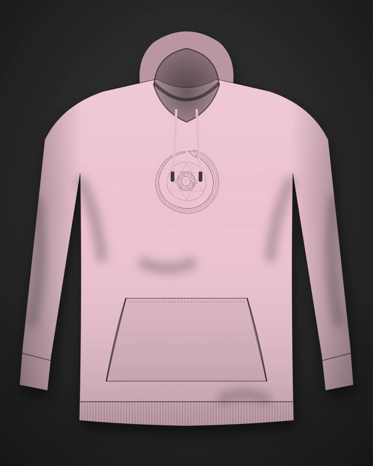 Oztra Ouroboros baby pink hoodie, front view showing the Ouroboros print