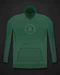 Oztra Ouroboros bottle green hoodie, front view showing the Ouroboros print