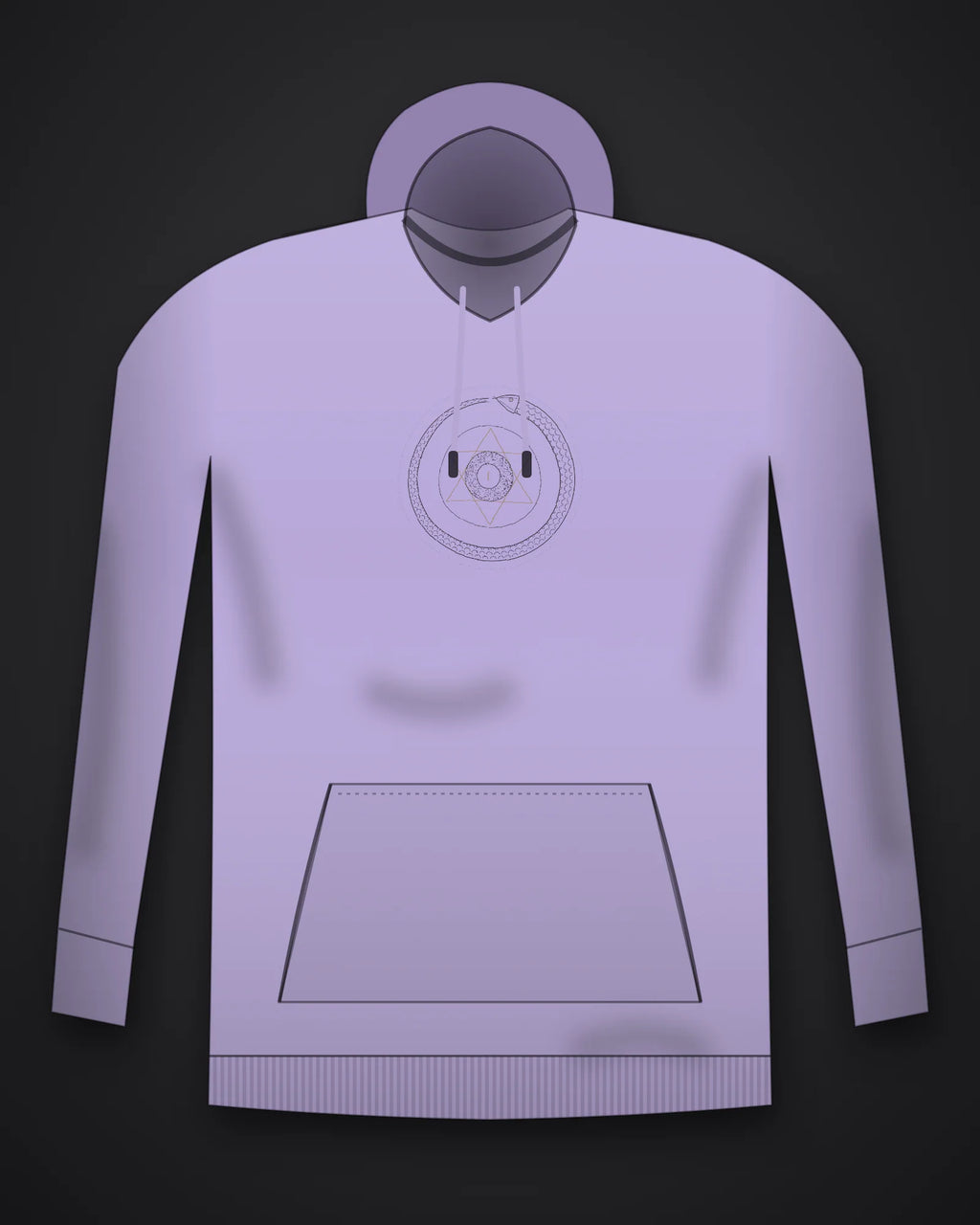 Oztra Ouroboros lavender hoodie, front view showing the Ouroboros print