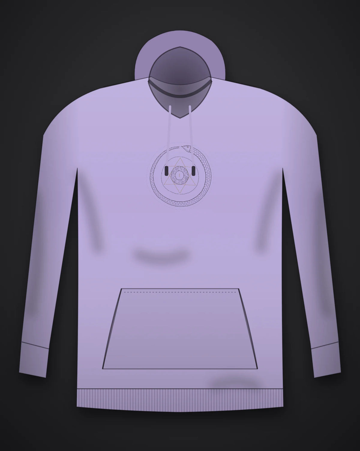 Oztra Ouroboros lavender hoodie, front view showing the Ouroboros print
