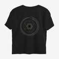 Oztra Ouroboros black oversized tee, front view showing the Ouroboros print