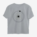Oztra Ouroboros grey melange oversized tee, front view showing the Ouroboros print