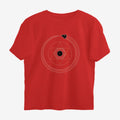 Oztra Ouroboros red oversized tee, front view showing the Ouroboros print
