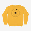 Oztra Ouroboros mustard sweatshirt, front view showing the Ouroboros print