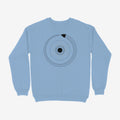 Oztra Ouroboros sky blue sweatshirt, front view showing the Ouroboros print
