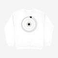 Oztra Ouroboros white sweatshirt, front view showing the Ouroboros print