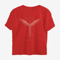 Oztra Rebirth red oversized tee, front view showing the Rebirth print