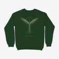 Oztra Rebirth bottle green sweatshirt, front view showing the Rebirth print