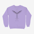 Oztra Rebirth lavender sweatshirt, front view showing the Rebirth print