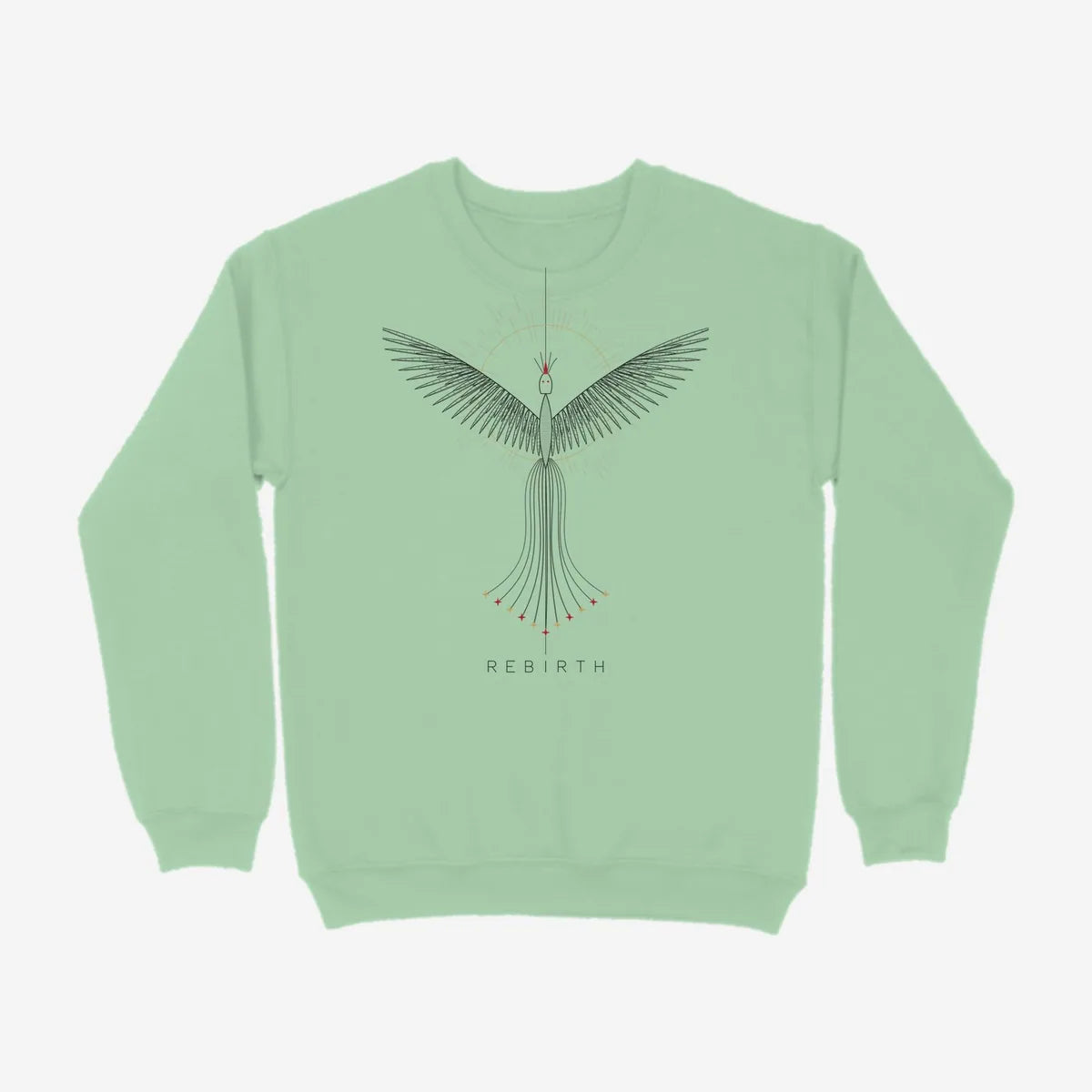 Oztra Rebirth mint sweatshirt, front view showing the Rebirth print