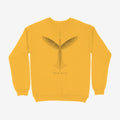 Oztra Rebirth mustard sweatshirt, front view showing the Rebirth print