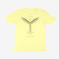 Oztra Rebirth butter yellow tee, front view showing the Rebirth print