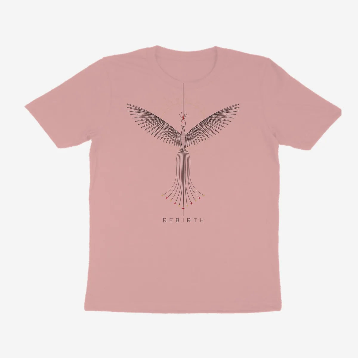 Oztra Rebirth dusty pink tee, front view showing the Rebirth print