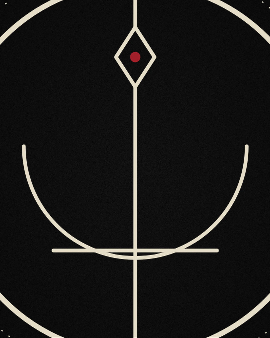 Close-up detail of the Oztra Sigil linework showing bone mark with a crimson point