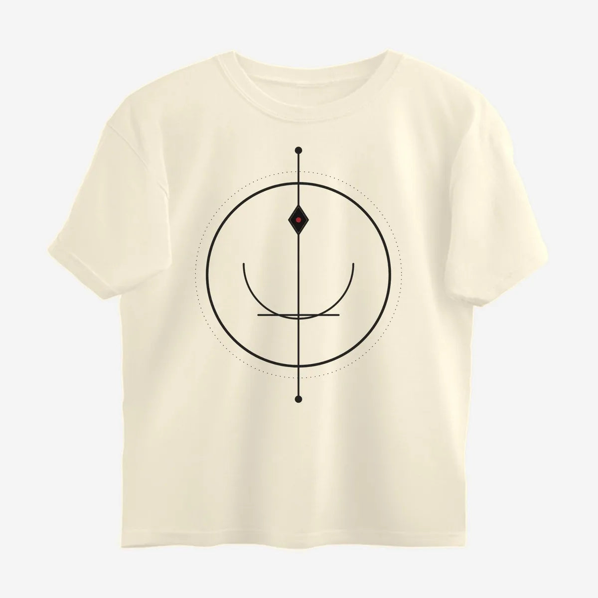 Oztra Sigil beige oversized tee, front view showing the Sigil print