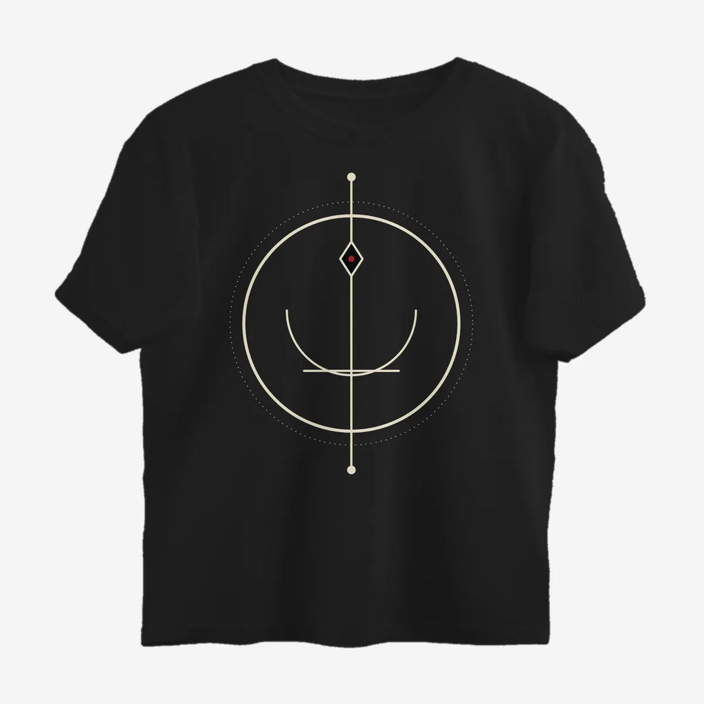 Oztra Sigil black oversized tee, front view showing the Sigil print