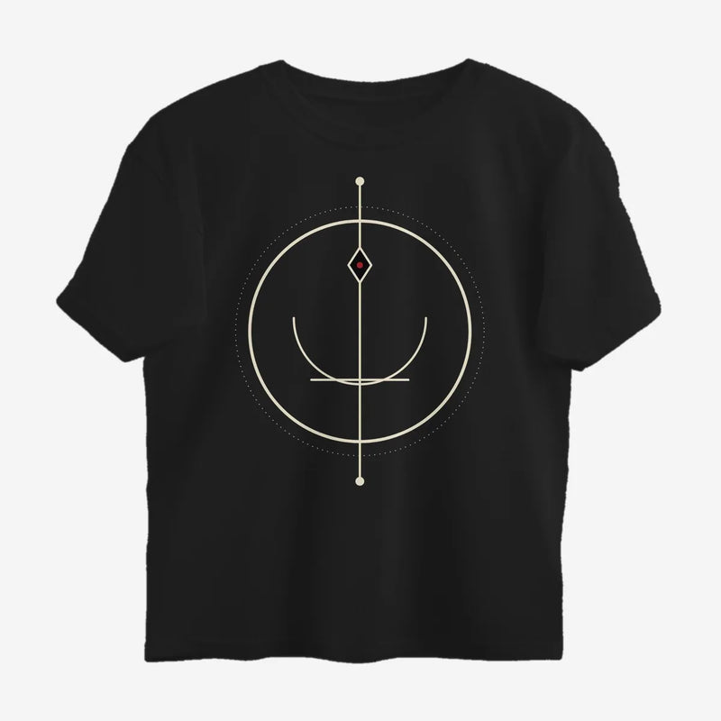 Oztra Sigil black oversized tee, front view showing the Sigil print