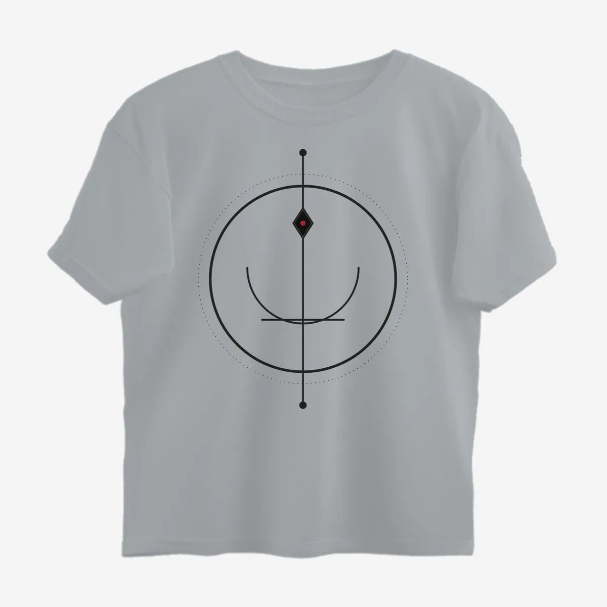 Oztra Sigil grey melange oversized tee, front view showing the Sigil print