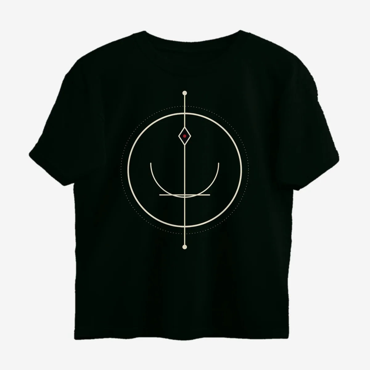 Oztra Sigil jet black oversized tee, front view showing the Sigil print